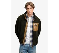 Sweatjacke SUPERDRY "MOUNTAIN FULL ZIP FLEECE", Herren, Gr. S, surplus goods olive, deep braun, Fleece, Obermaterial: 100% Polyester, unifarben mit Farbeinsatz, relaxed fit normal, ohne Ausschnitt, ei