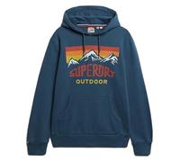 Kapuzensweatshirt SUPERDRY "MOUNTAIN RELAXED HOOD", Herren, Gr. M, orion blau, angeraute Sweatware, Obermaterial: 100% Seide, bedruckt, relaxed fit, Rundhals, Rippbündchen, Sweatshirts Kapuzensweatshi