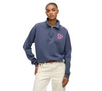 Sweatshirt SUPERDRY "SD&CO NEON COLLARED HALF ZIP", Damen, Gr. L, mariner navy, Sweatware, Obermaterial: 80% Baumwolle, 20% Polyester, unifarben, loose fit normal, hoch geschlossener Ausschnitt, Rippb