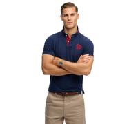 Superdry Herren Piqué Monogram Poloshirt Dunkelstes Marineblau/Rot L