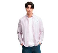 Langarmhemd SUPERDRY "PREPPY OXFORD L/S SHIRT", Herren, Gr. M, N-Gr, rosa (pink grün blazer stripe), Web, Obermaterial: 100% Baumwolle, gestreift, regular fit normal, Hemden, Baumwolle, regular fit (1