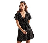 Superdry Sommer Wickelkleid, Schwarz 70er Jahre Geo, 38 DE