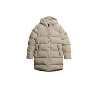 Steppjacke SUPERDRY "HOODED SPORTS PUFFER MID JKT", Damen, Gr. M, beige (winter twig beige), Web, Obermaterial: 100% Polyester, unifarben, Casual, relaxed fit, Jacken (98683159-M) winter twig beige