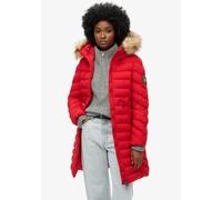 Steppjacke SUPERDRY "FUJI FAUX FUR HOOD MID LENGTH", Damen, Gr. XS, rot (dunkelrot), Web, Obermaterial: 100% Polyester, unifarben, slim fit, Jacken Steppjacke (47869932-XS) dunkelrot