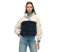 Superdry Sweatshirt Super Soft Mash Up Henley superweicher Teddy-Fleece Damen XL Reisweiß