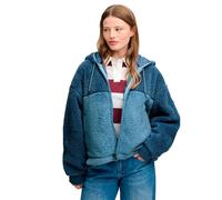 Kapuzensweatjacke SUPERDRY "SUPER SOFT ZIPHOOD", Damen, Gr. L, blau (washed denim bl, dry slate blau), Sweatware, Obermaterial: 100% Polyester, oversize normal, Rundhals, Rippbündchen, Sweatjacken, Ku