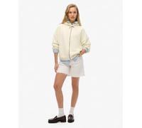 Kapuzensweatjacke SUPERDRY "STUDIOS ZIP HOODIE", Damen, Gr. L, weiß (sanftes weiß), Sweatware, Obermaterial: 80% Baumwolle, 20% Polyester, casual, oversize, Langarm, Sweatjacken (25646850-L) sanftes w