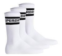 Superdry Unisex Sportsocken, 3er Pack - COOLMAX SPORT CREW SOCK 3PK, Logo, Streifen Weiß 36-38