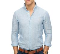 Superdry Shirt Linen Vacation Azure Blue Stripe - Größe L Hellblau L