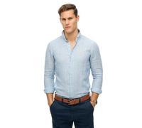 Langarmhemd SUPERDRY "VACATION L/S LINEN SHIRT", Herren, Gr. XL, N-Gr, azure blau stripe, Web, Obermaterial: 100% Seide, gestreift, modisch, regular fit, Langarm, Hemden (25499845-XL) azure blau strip