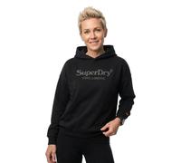 Kapuzensweatshirt SUPERDRY "VENUE METALLIC RELAXED HOOD", Damen, Gr. XS, schwarz, Sweatware, Obermaterial: 100% Baumwolle, bedruckt, casual, Rundhals, Langarm Rippbündchen, Sweatshirts (89575862-XS) s