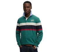 Langarm-Poloshirt SUPERDRY "VINTAGE CHESTBAND RUGBY", Herren, Gr. L, grün (pacific grün chestband stripe), Single Jersey, Obermaterial: 100% Baumwolle, gestreift, relaxed fit normal, ohne Ausschnitt,