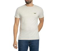 Rundhalsshirt SUPERDRY "ESSENTIAL LOGO EMB TEE", Damen, Gr. L, straw grau marl, Single Jersey, Obermaterial: 100% Baumwolle, meliert, slim fit hüftlang, Rundhals, Shirts Rundhalsshirt (19953148-L) str