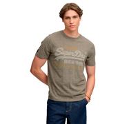 Rundhalsshirt SUPERDRY "VL HERITAGE RELAXED TEE", Herren, Gr. XL, beige (olive grün marl), Single Jersey, Obermaterial: 100% Baumwolle, bedruckt, meliert, relaxed fit normal, Rundhals, Shirts Rundhals