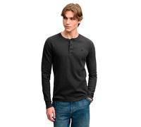 Langarmshirt SUPERDRY "WAFFLE LONG SLEEVE HENLEY TOP", Herren, Gr. L, schwarz (washed schwarz), Single Jersey, Obermaterial: 100% Baumwolle, unifarben, relaxed fit normal, Rundhals, Shirts Langarmshir