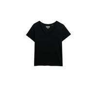 T-Shirt SUPERDRY "STUDIOS SLUB EMB VEE TEE", Damen, Gr. XL, schwarz, Single Jersey, Obermaterial: 60% Baumwolle, 40% Lyocell, unifarben, regular fit normal, V-Ausschnitt, Shirts T-Shirt, Baumwollmisch
