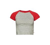 Superdry Womens Vintage Baseball Tiny Tee T-Shirt, Athletic Grey Marl/Red, M
