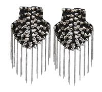 SUPERFINDINGS 1 Paar Schulterklappen Aus Eisenmit Quaste Und Nieten Abnehmbares Schulterabzeichen Im Punk Stil Gunmetal Quasten Schulterklappenmit Anstecknadel Für Jackemantel