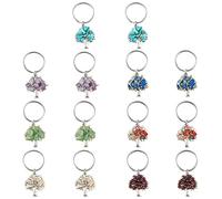 SUPERFINDINGS 14 Stück 7 Stile Baum Des Lebens Schlüsselanhänger Chip Edelstein Schlüsselanhänger Natürlicher Kristallstein Handgemachter DIY Anhänger Mit Edelstahl Split Schlüsselanhänger Für