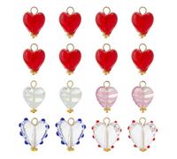 SUPERFINDINGS 16 Stück Herzanhänger In 5 Farben Liebesherz Perlen Baumelnde Anhänger Rot Klar Valentinstag Anhänger Handgefertigte Lampwork Anhänger Für DIY Schmuckherstellung
