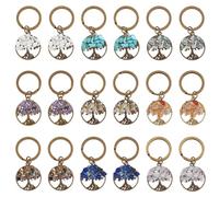 SUPERFINDINGS 18 Stück 9 Farben Baum des Lebens Schlüsselanhänger Edelstein Schlüsselanhänger Naturkristallstein Flach Rund Schlüsselanhängers Mit Geteilten Schlüsselringen Aus Legierung Für Geliebte