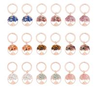 SUPERFINDINGS 18 Stück 9 Farben Baum Des Lebens Schlüsselanhänger Edelstein Schlüsselanhänger Roségold Naturkristallstein Flacher Runder Handgefertigter Schlüsselanhänger Mit Geteilten Schlüsselringen