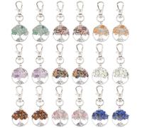 SUPERFINDINGS 18 Stück Baum Des Lebens Schlüsselanhänger 9 Farben Gemischte Steinanhänger Mit Karabinerverschluss Natürlicher Kristallstein Handgefertigter Keychain Für Glückstaschenanhänger