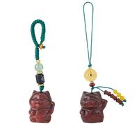 SUPERFINDINGS 2 Stück Glückskatze Schlüsselanhänger Aus Sandelholz Feng Shui Anhänger Hölzerne Katzen Schlüsselringe Maneki Neko Schlüsselanhänger Für DIY Dekoration Zu Hause Im Auto Im Rückspiegel
