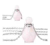 SUPERFINDINGS 2 Stück Parfümflasche Halskette Ätherisches Öl Diffusor Halskette Rosa Natur Rosenquarz Parfümflasche Anhänger mit 304 Edelstahl Kette Edelstein Fläschchen Anhänger für Frauen Männer