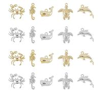 SUPERFINDINGS 20 Stück 10 Stile Rack Beschichtung Legierung Charms Meerestiere Anhänger Krabbe Seepferdchen Wal Meeresschildkröte Delphin Charms Platin Gold Legierung Anhänger Loch 1.5mm