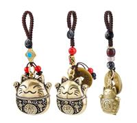 SUPERFINDINGS 3 Stück 3 Stile Maneki Neko Glückskatze Schlüsselanhänger Feng Shui Münze Schlüsselanhänger Glücksbringer Messing Schlüsselanhänger Mit Fünf Kaiser Geld Viel Glück Anhänger 13 14cm