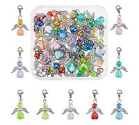 SUPERFINDINGS 36 Stück Engel Schutzengel Anhänger 9 Farben Engelsflügel Clip auf Charms bunte Acryl Perlen Charme transparentes Herz baumeln Anhänger mit Karabinerhaken Klammern für DIY-Schmuck machen