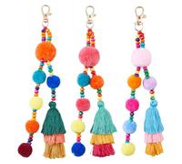 SUPERFINDINGS 3Pcs Farbenfrohe Schlüsselanhänger Bunte Bommel Quasten Taschenanhänger Charm Armband Schlüsselring Niedliche Pompom Quasten Boho Taschenanhänger Für Damen Handtasche Deko
