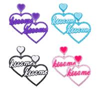 SUPERFINDINGS 4 Paar Doppelherz Ohrstecker Statement Ohrringe In Herzform Herz Mit Wort „Kiss Me“ Ohrringe Leichte Acryl Ohrhänger Glitzerndes Valentinstagsgeschenk Für Frauen Und Mädchen