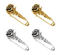 SUPERFINDINGS 4 Stück 2 Farben Blumen Sicherheitsnadel Rosenblütenform Brosche Antike Farbe Große Sicherheitsnadeln Brosche Legierung Florale Kiltnadeln Für Schal Rucksack Rock Strickjacke