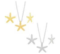 SUPERFINDINGS 6 Stück Seestern Halskette Ohrringe 2 Farben Sommer Strand Große Seestern Ohrringe Große Seestern Halskette Seil Anhänger Halskette Ohrringe Set Boho Ohrstecker Stern Ohrringe Für Damen