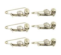 SUPERFINDINGS 6 Stück Totenkopf Sicherheitsnadel Gothic Punk Sicherheitsnadel Antike Goldene Große Sicherheitsnadeln Brosche Legierung Kiltnadeln Skelett Brosche Für Kleidung Schal Rucksack Rock