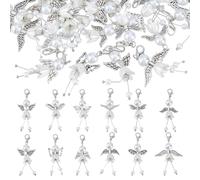 SUPERFINDINGS 60 Stück Engel Schutzengel Anhänger 12 Stil Perlenengel Anhänger Engelsflügel Charm Kunstperle Blume Perlen Clip Charm Für DIY vBasteln Basteln Hochzeitsgeschenke Geburtstagstüten