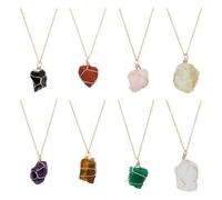 SUPERFINDINGS 8 Stück 8 Stile Drahtgewickelte Edelstein Halskette 45 cm Nuggets Natürliche Gemischte Edelstein Anhänger Halsketten Grüne Aventurin Halsketten Jubiläums Partygeschenke