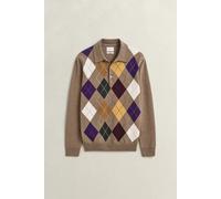 GANT - Argyle Polopullover aus ultrafeiner Lambswool LIGHT BROWN MELANGE - Gr. - XXXL