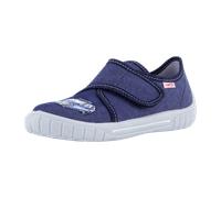 Hausschuh SUPERFIT "BILL, WMS: mittel", Mädchen, Gr. 32, blau (jeansblau polizei), Baumwolle, Polyester, bestickt, Schuhe Hausschuh, Kindergartenschuh mit Klettverschluss, Größenschablone zum Download
