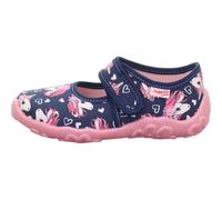 Hausschuh SUPERFIT "BONNY WMS: Mittel", Mädchen, Gr. 34, bunt (dunkelblau, rosa einhorn), Baumwolle, Glitzer, bedruckt, Schuhe Hausschuh, Kindergartenschuh mit Einhorn-Motiv, Größenschablone zum Downl