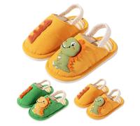 Superfit Hausschuhe Dino Jungen Mädchen Süße Dinosaurier Plüsch Pantoffeln Unisex Kinder Flauschige Thermo Slippers Tierpantoffel Winter Warm Rutschfester Winterschuhe für Kleinkind (Orange, 23)