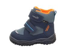 Winterboots SUPERFIT "HUSKY1, WMS: mittel", Mädchen, Gr. 30, blau (blau, orange), Lederimitat, Textil, Schuhe Winterboots, Snowboots mit wasserdichtem GORE TEX, Größenschablone zum Download (35687500-