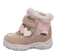 Winterboots SUPERFIT "HUSKY, WMS: weit", Mädchen, Gr. 27, beige (hellbeige, rosa), Textil, Veloursleder, Schuhe Winterboots, Klettstiefel mit wasserdichtem GORE TEX, Größenschablone zum Download (4020