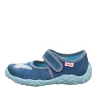 Hausschuh SUPERFIT "BONNY, WMS: mittel", Mädchen, Gr. 29, blau (blau kombiniert), Baumwolle, kontrastfarbene Details, Schuhe Hausschuh, Kindergartenschuh mit Klettverschluss, Größenschablone zum Downl