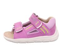 Sandale SUPERFIT "NINO WMS: mittel", Mädchen, Gr. 23, flieder, neongelb, Textil, Veloursleder, unifarben mit Farbeinsatz, Schuhe Sandale, Klettschuh, mit gepolstertem Schaftrand, Größenschablone zum D