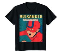 Superhelden Party, Namens Geschenke, Geburtstag Alexander T-Shirt, Kinder, Schwarz, 152
