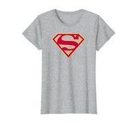 Superman Red & Gold Shield Grey T Shirt T-Shirt, Damen, Grau Meliert, L