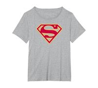 Superman Red & Gold Shield Grey T Shirt T-Shirt, Damen Große Größen, Grau Meliert, 1X